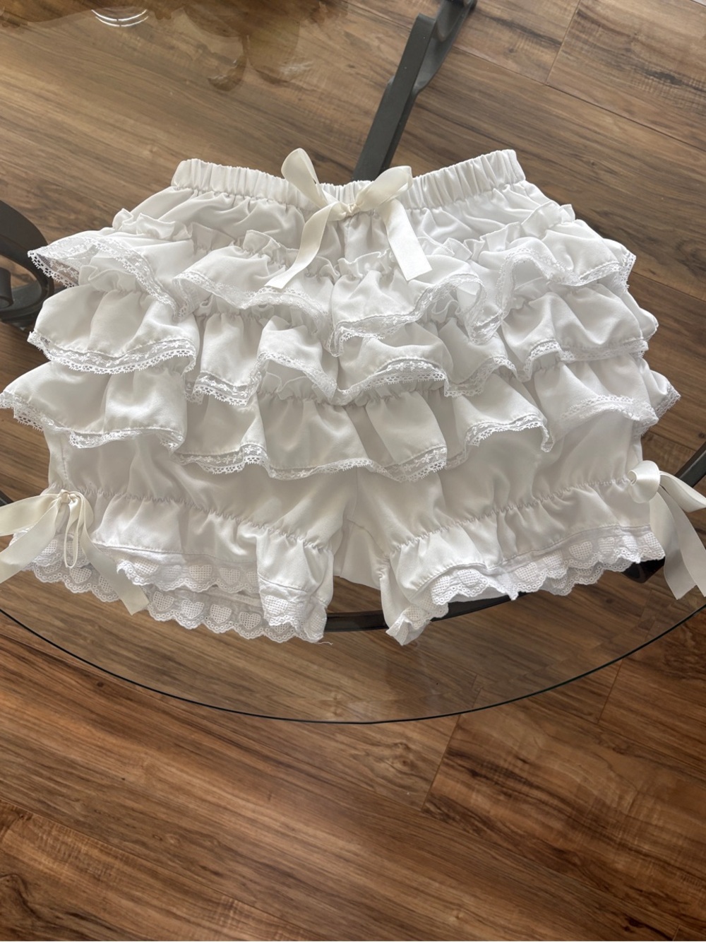 White Ruffle Layered Women’s Shorts